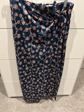 Floral Navy Midi Wrap Skirt